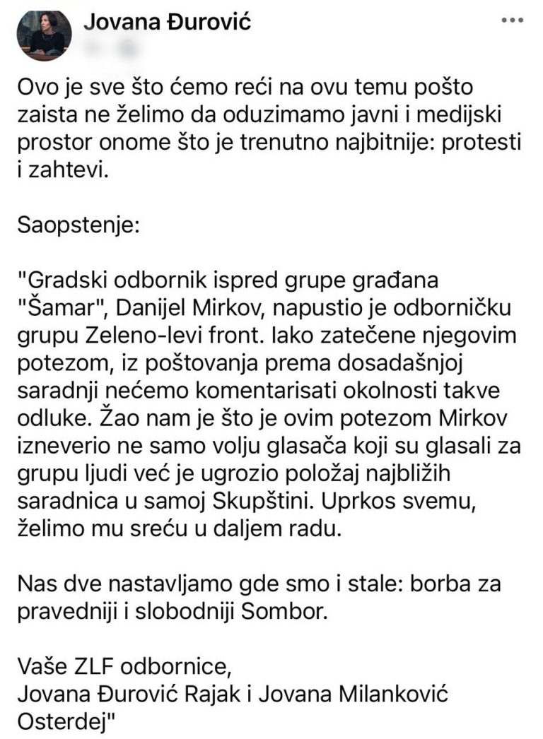 Đurović Rajak potvrdila pisanje našeg portala o odlasku Mirkova iz ZLF